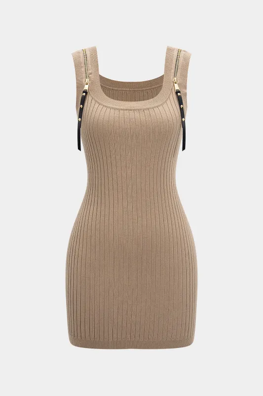 Knit Metallic Zipper Tank Sleeveless Dress sold by Micas