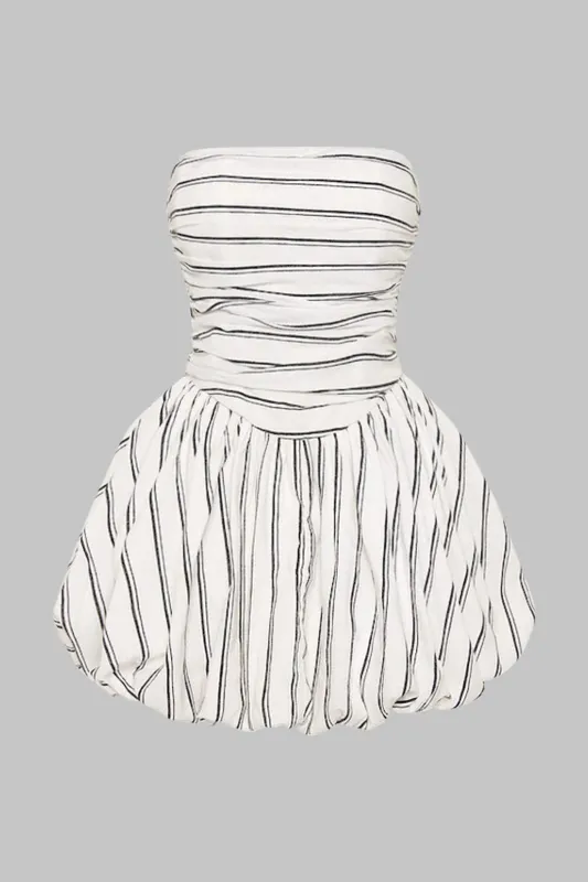 Stripe Print Ruched Strapless Sleeveless Mini Dress sold by Micas