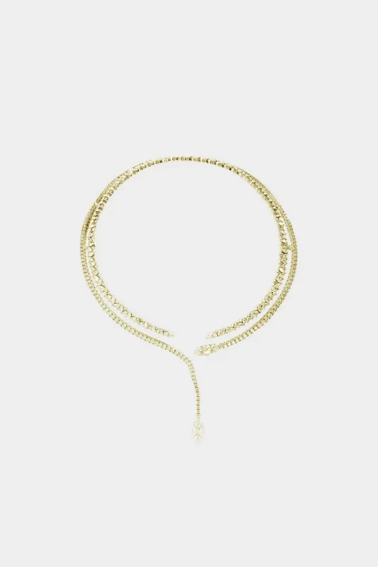 Double-Layer Rhinestone Leaf Shape Necklace sold by Micas