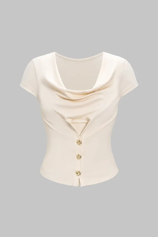 Button Ruched Short Sleeve T-Shirt sold by Micas
