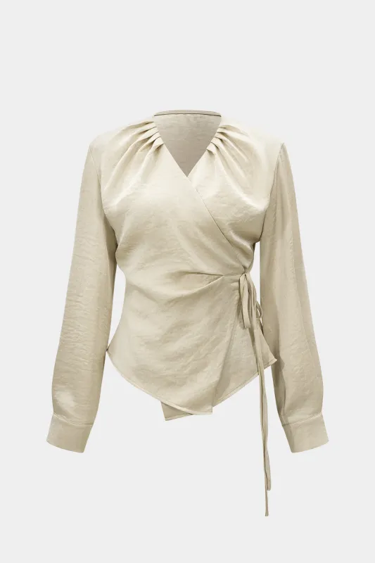 Satin Tie-Up Ruched Long-Sleeve Shirt sold by Micas