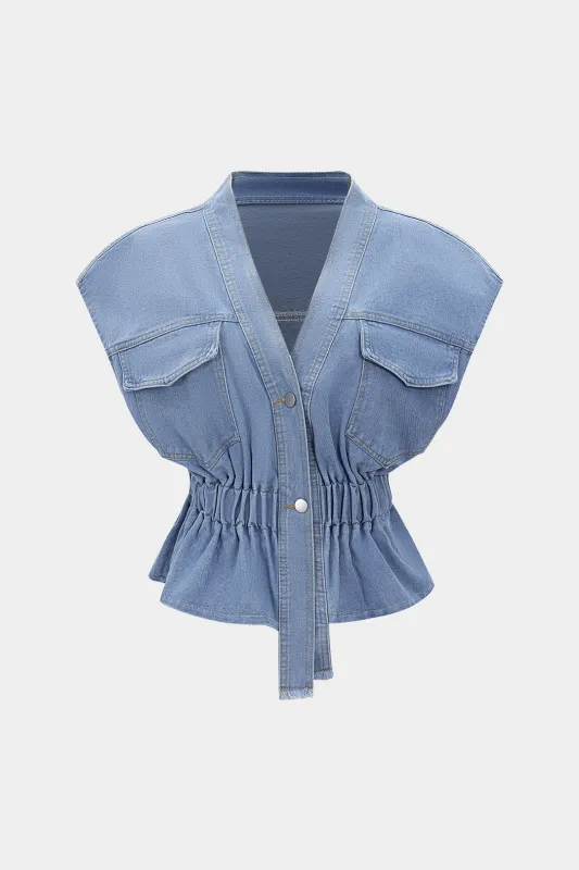 Denim Button Pleated Vest sold by Micas
