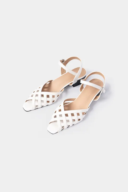 Woven Hollowed Square Sandals sold by Micas