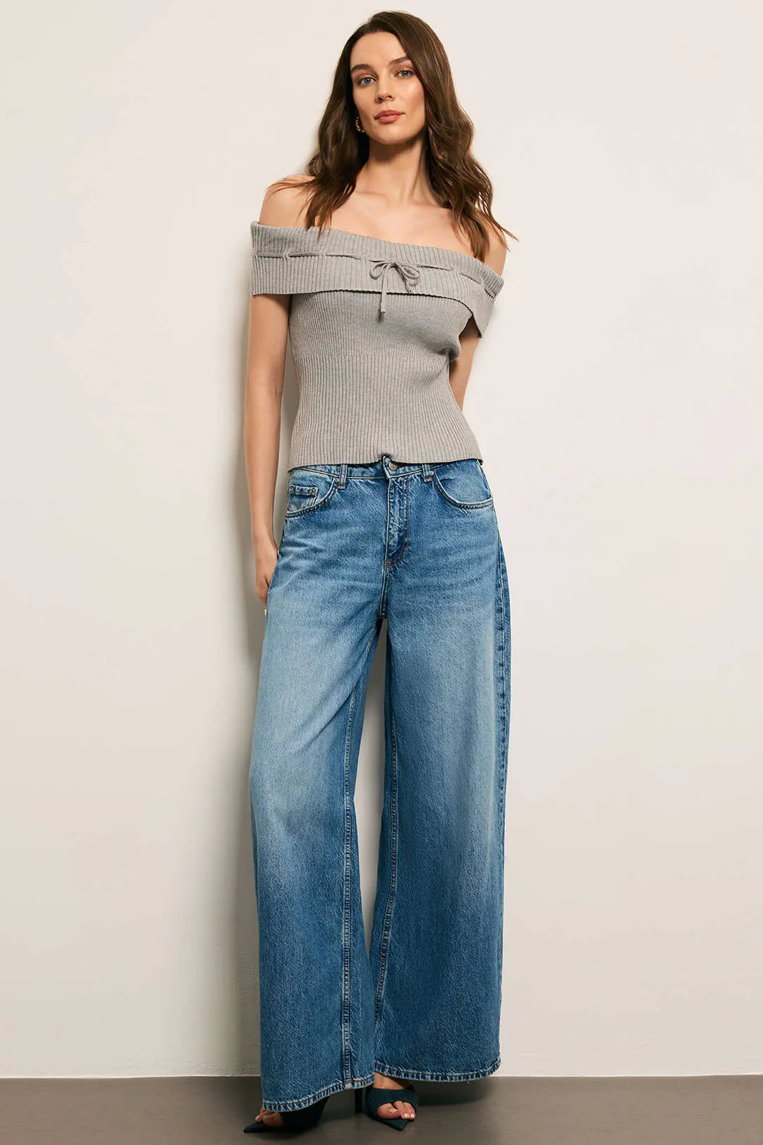 Knit Off Shoulder Bow Tie-Up Top sold by Micas product image thumbnail 2