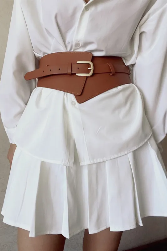 Faux Leather Wide Belt Corset sold by Micas