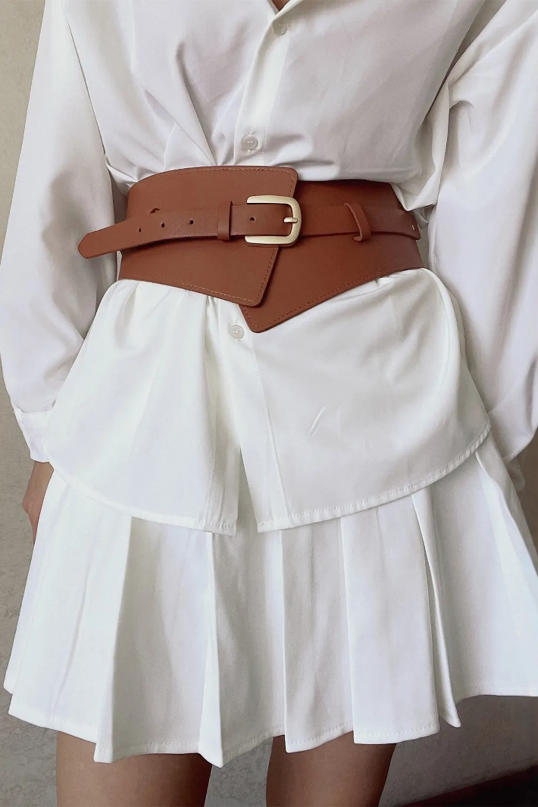 Faux Leather Wide Belt Corset sold by Micas