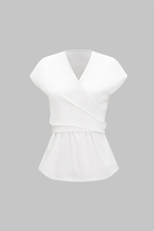 Crossed Tie-Up V-Neck Short-Sleeve Top sold by Micas