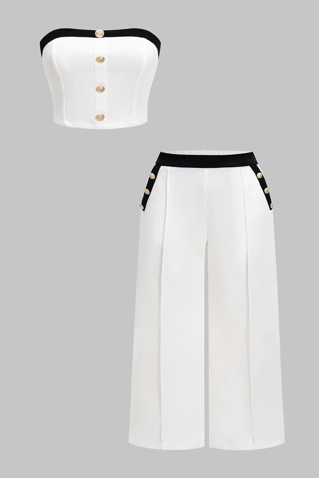 Plus Size Contrast Button Tube Top And High Waist Wide Leg Trousers Set sold by Micas