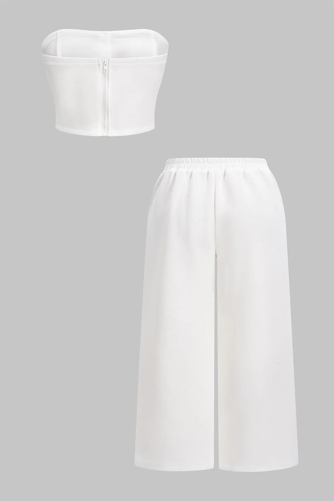 Plus Size Contrast Button Tube Top And High Waist Wide Leg Trousers Set sold by Micas product image thumbnail 2