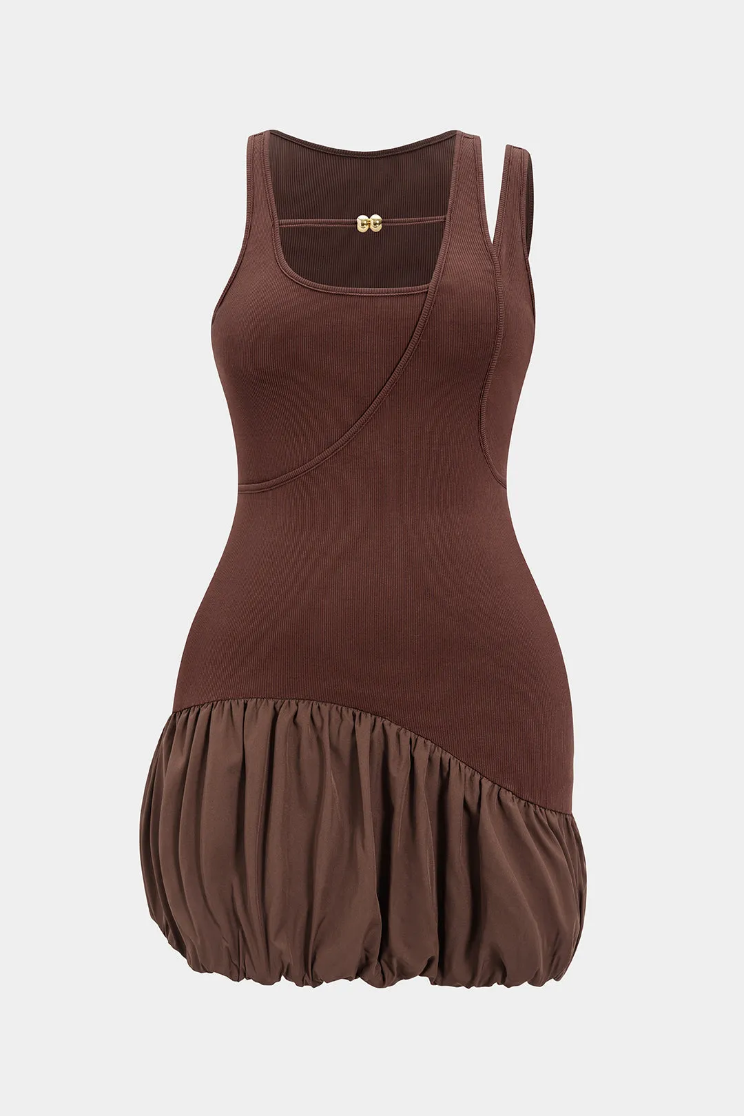 Plus Size Asymmetrical Patchwork Ruched Sleeveless Mini Dress sold by Micas