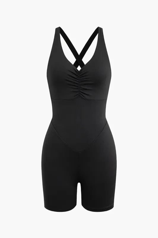 Crossed Straps Ruched Sleeveless Romper sold by Micas