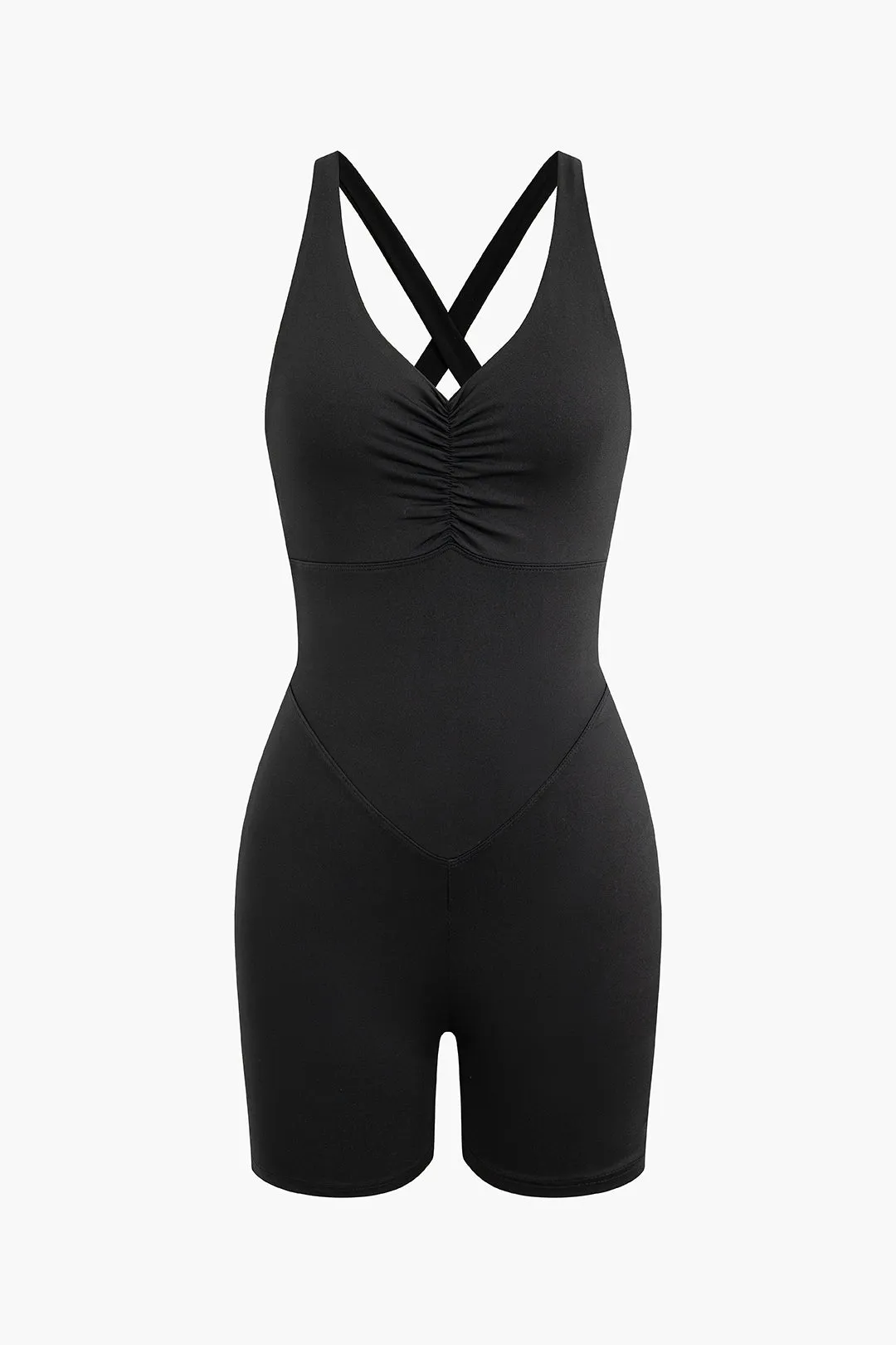 Crossed Straps Ruched Sleeveless Romper sold by Micas