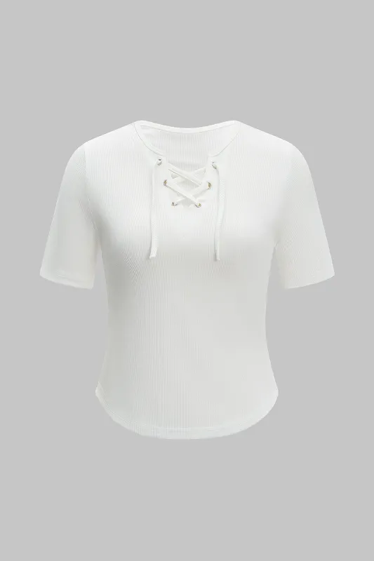 Strappy Tie-Up Short Sleeve T-Shirt sold by Micas