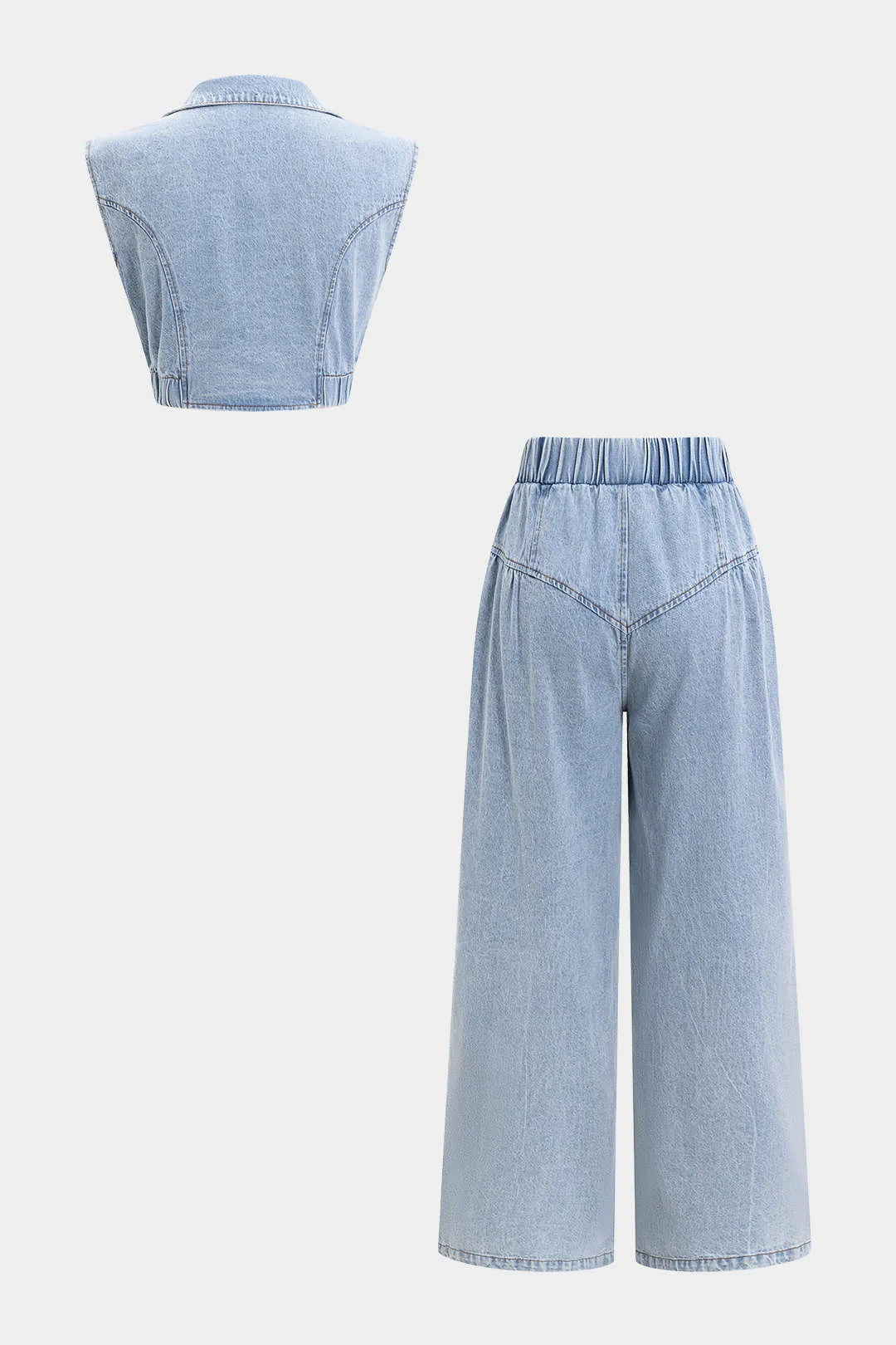 Denim V-hals lynlås tank top og jeans sæt sold by Micas product image thumbnail 2