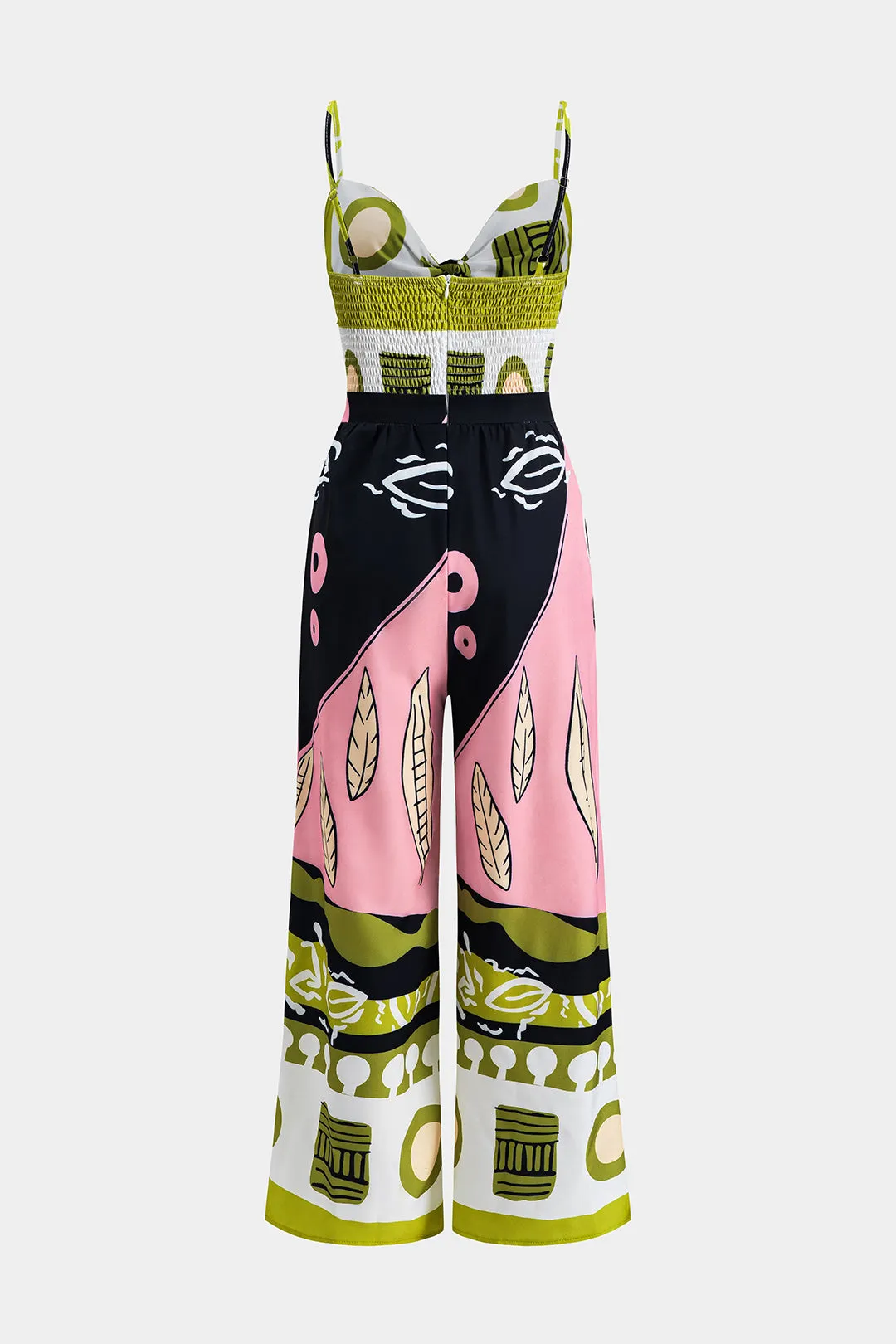 Contrast Print Tie Front Smocked Slip Sleeveless Jumpsuit sold by Micas product image thumbnail 2