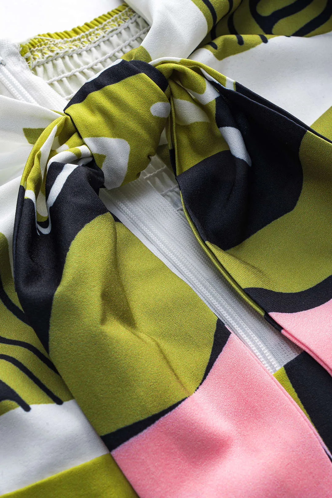 Contrast Print Tie Front Smocked Slip Sleeveless Jumpsuit sold by Micas product image thumbnail 3