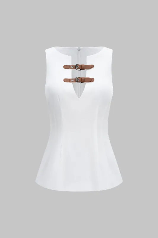 Patchwork Hollow Out Zipper Tank Top sold by Micas