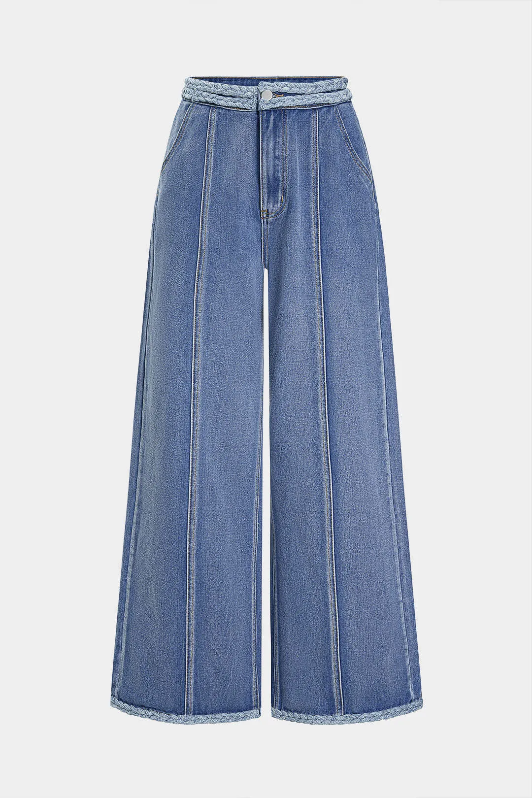 Denim Pocket Braided Wide Leg Jeans sold by Micas