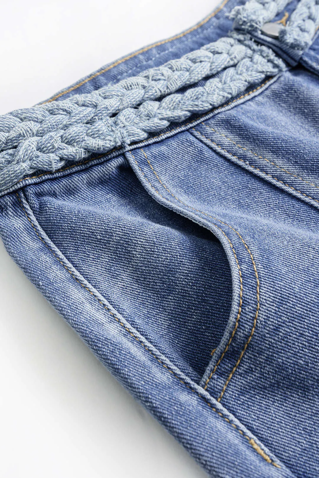 Denim Pocket Braided Wide Leg Jeans sold by Micas product image thumbnail 3