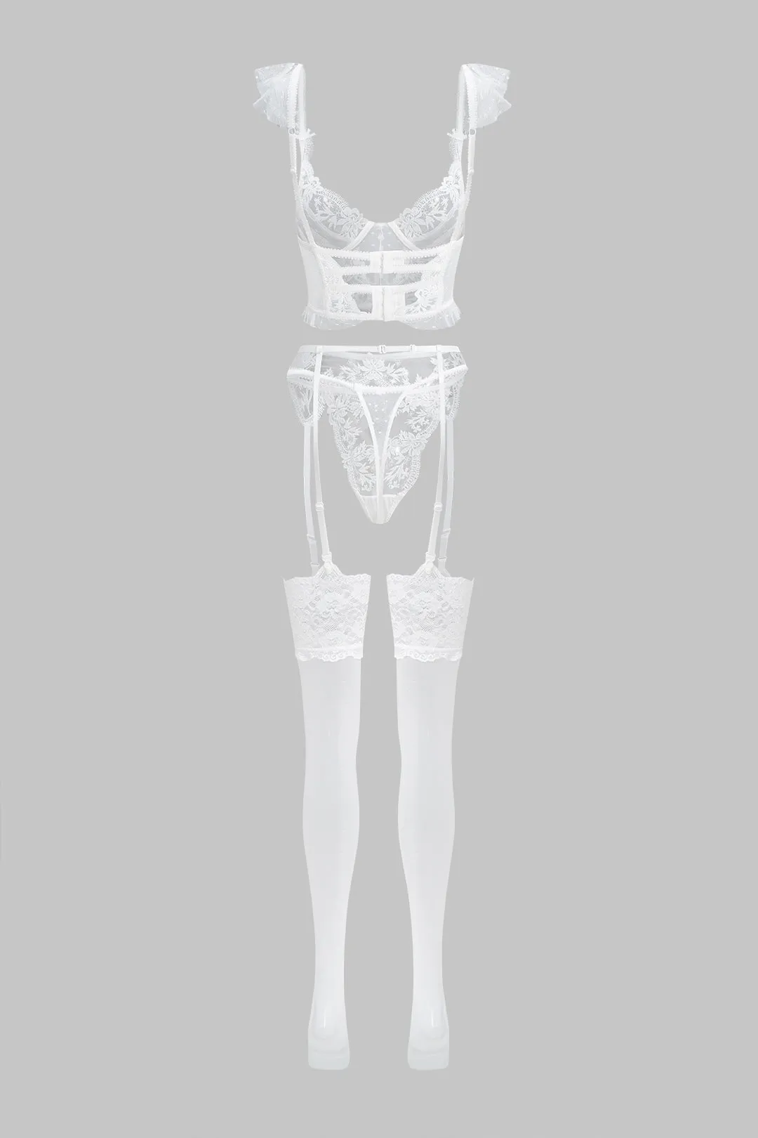 Lace Trim Bra Five-Piece Lingerie Garter Set sold by Micas product image thumbnail 2