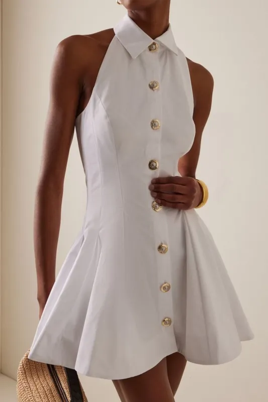 Button Puff Backless Sleeveless Mini Dress sold by Micas