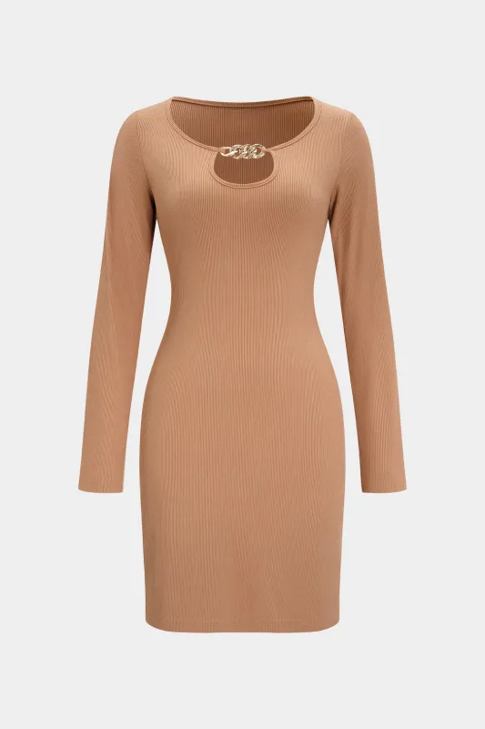 Metallic Decor Cut Out Long Sleeve Mini Dress sold by Micas