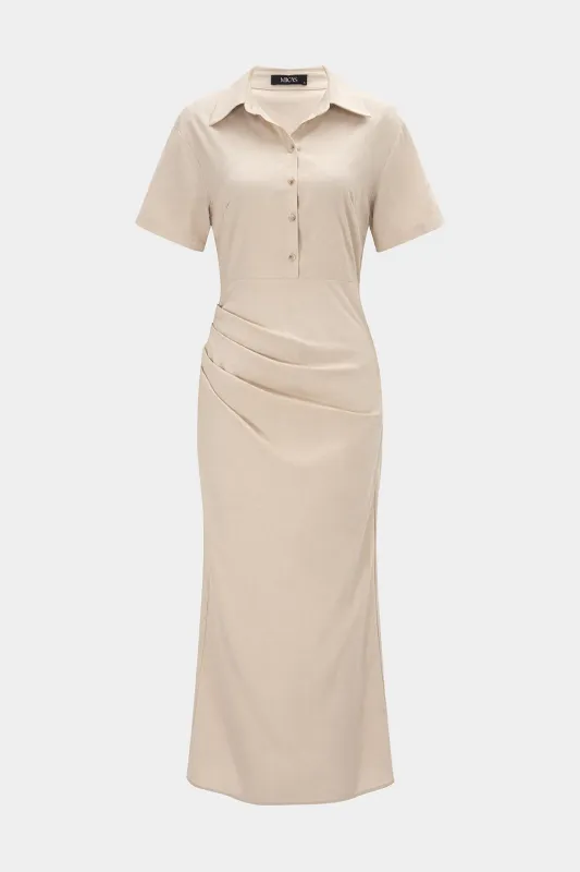 Button Ruched Short Sleeve Maxi Dress sold by Micas