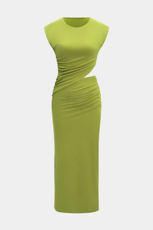 Cut Out Round Neck Ruched Sleeveless Maxi Dress sold by Micas