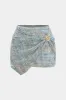 Plus Size Abstract Print Chiffon Metallic Decor Ruched Zipper Skirt sold by Micas