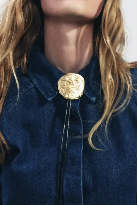 Embossed Floral Leather Long Necklace sold by Micas