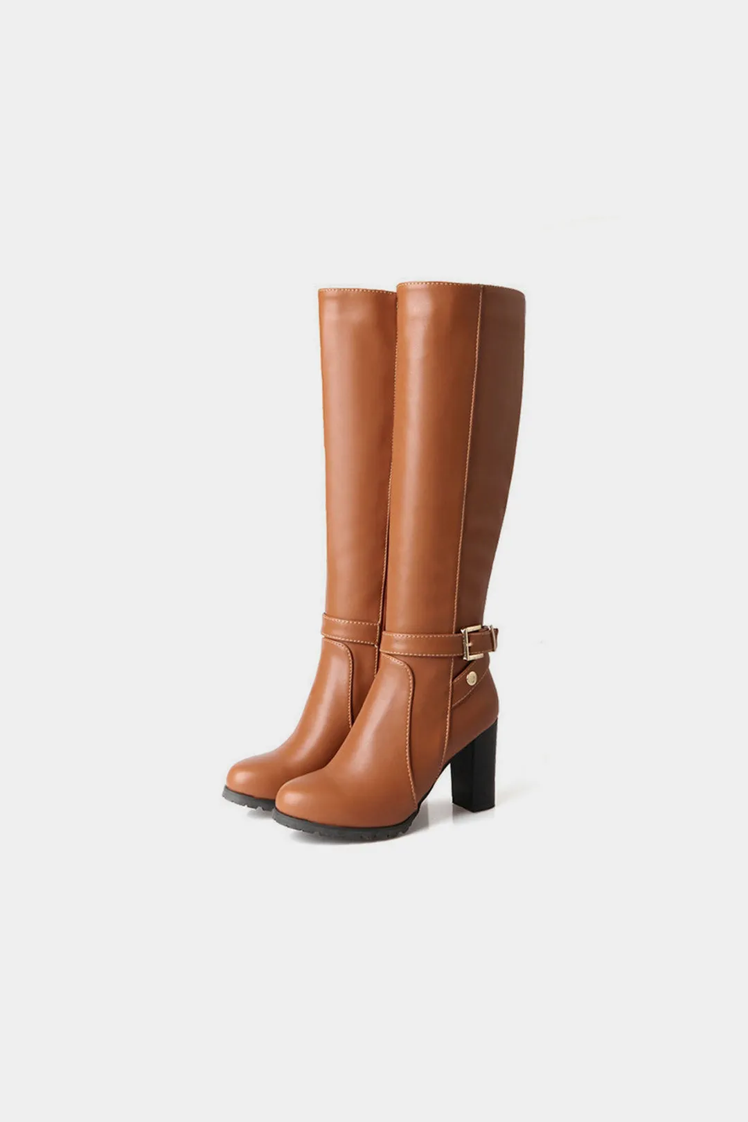 Round Toe Buckle Knee High Boots sold by Micas