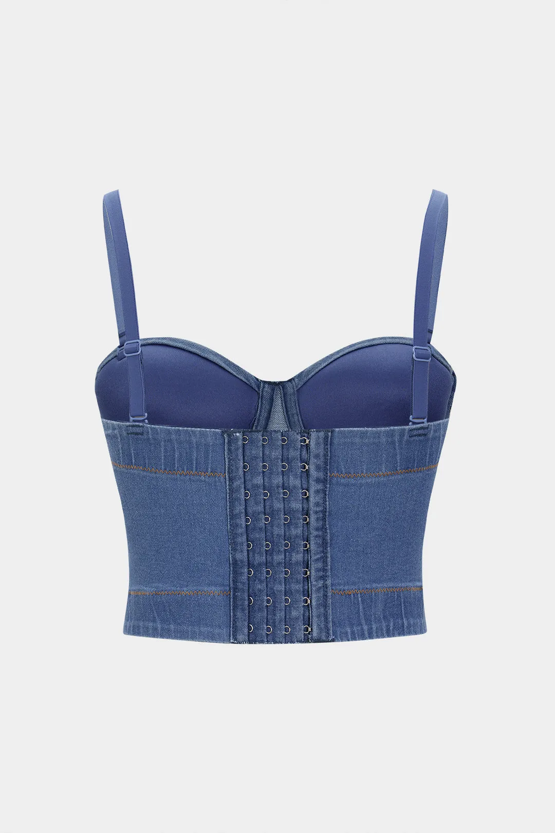 Denim Metallic Pearls Decor Tube Top With Detachable Strap sold by Micas product image thumbnail 3