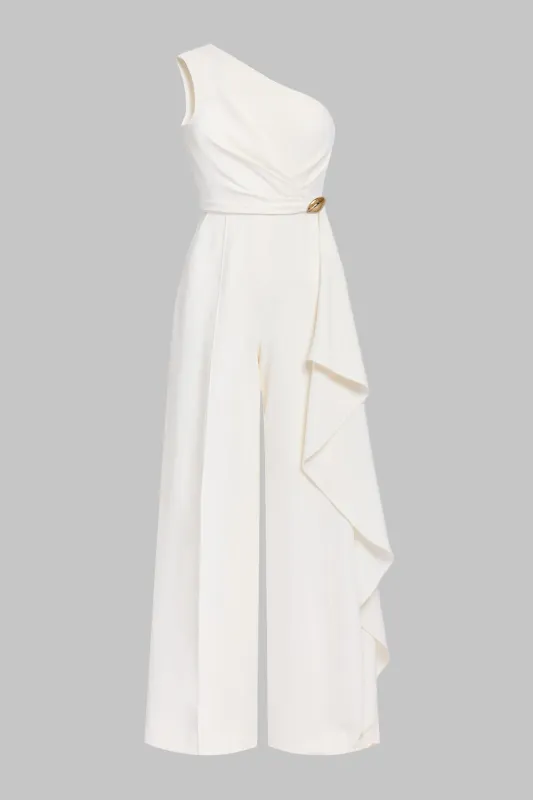Metallic Decor Ruffle One Shoulder Sleeveless Jumpsuit sold by Micas