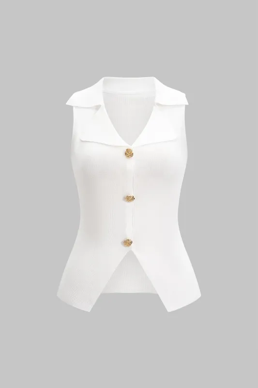 Knit Metallic Button Vest sold by Micas