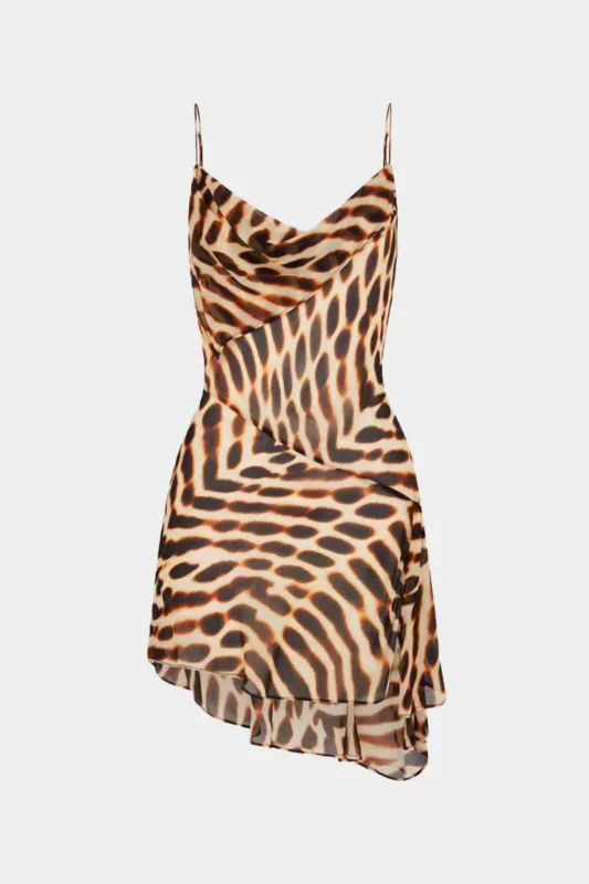 Leopard Print Satin Asymmetrical Hem Sleeveless Mini Dress sold by Micas