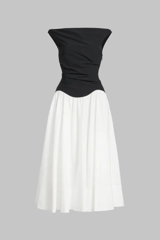 Contrast Ruched Off Shoulder Sleeveless Midi Dress sold by Micas