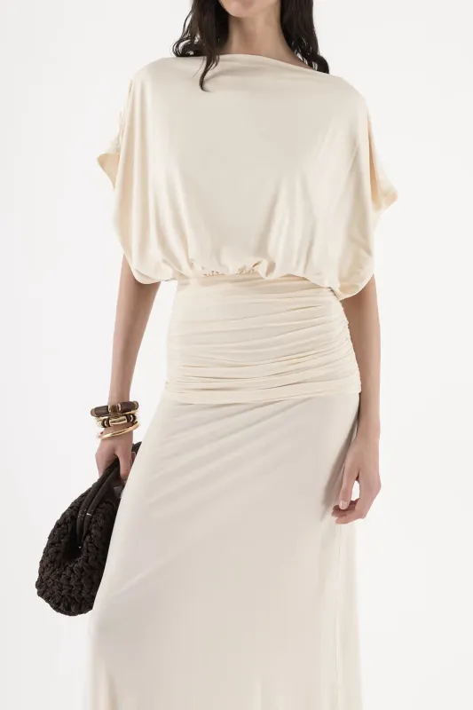 Batwing Ruched Short Sleeve Maxi Dress sold by Micas