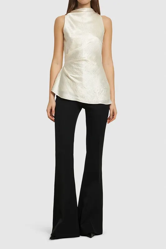 Satin Asymmetrical Ruched Short-Sleeve Shirt sold by Micas