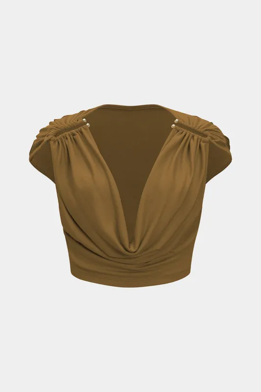 Ruched Neck Short-Sleeve Top sold by Micas