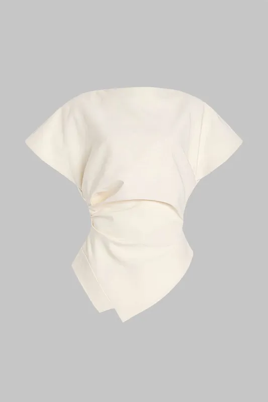 Asymmetrical Ruched Short Sleeve T-Shirt sold by Micas