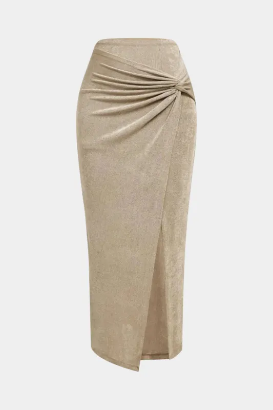 Ruched Twist Knot Split Skirt sold by Micas