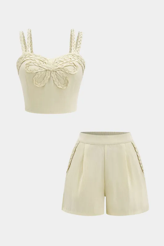 3D Braided Floral Cami Top And Ruched Shorts Set sold by Micas