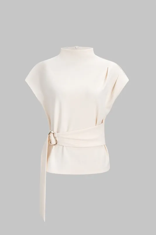 Metallic Decor Belted Zipper Short Sleeve T-Shirt sold by Micas