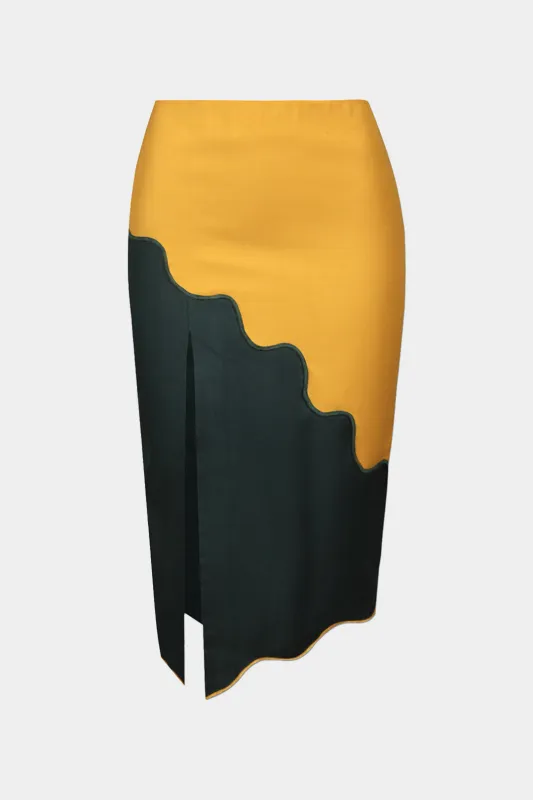Satin Patchwork Contrast Split Skirt sold by Micas