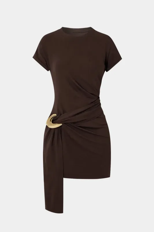 Metallic Decor Asymmetrical Ruched Short Sleeve Mini Dress sold by Micas