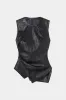 Faux Leather Ruched Zipper Tank Top sold by Micas