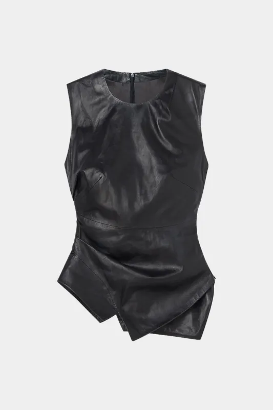 Faux Leather Ruched Zipper Tank Top sold by Micas