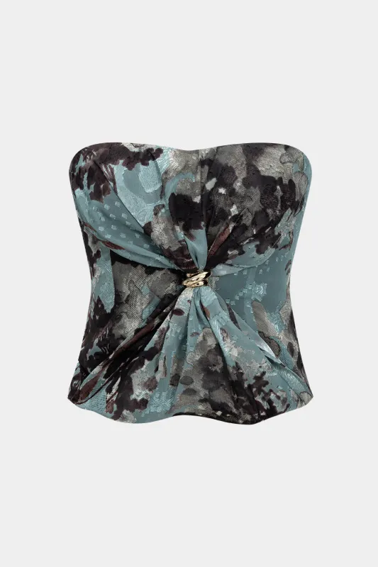 Floral Print Chiffon Ripped Ruched Strapless Tube Top sold by Micas