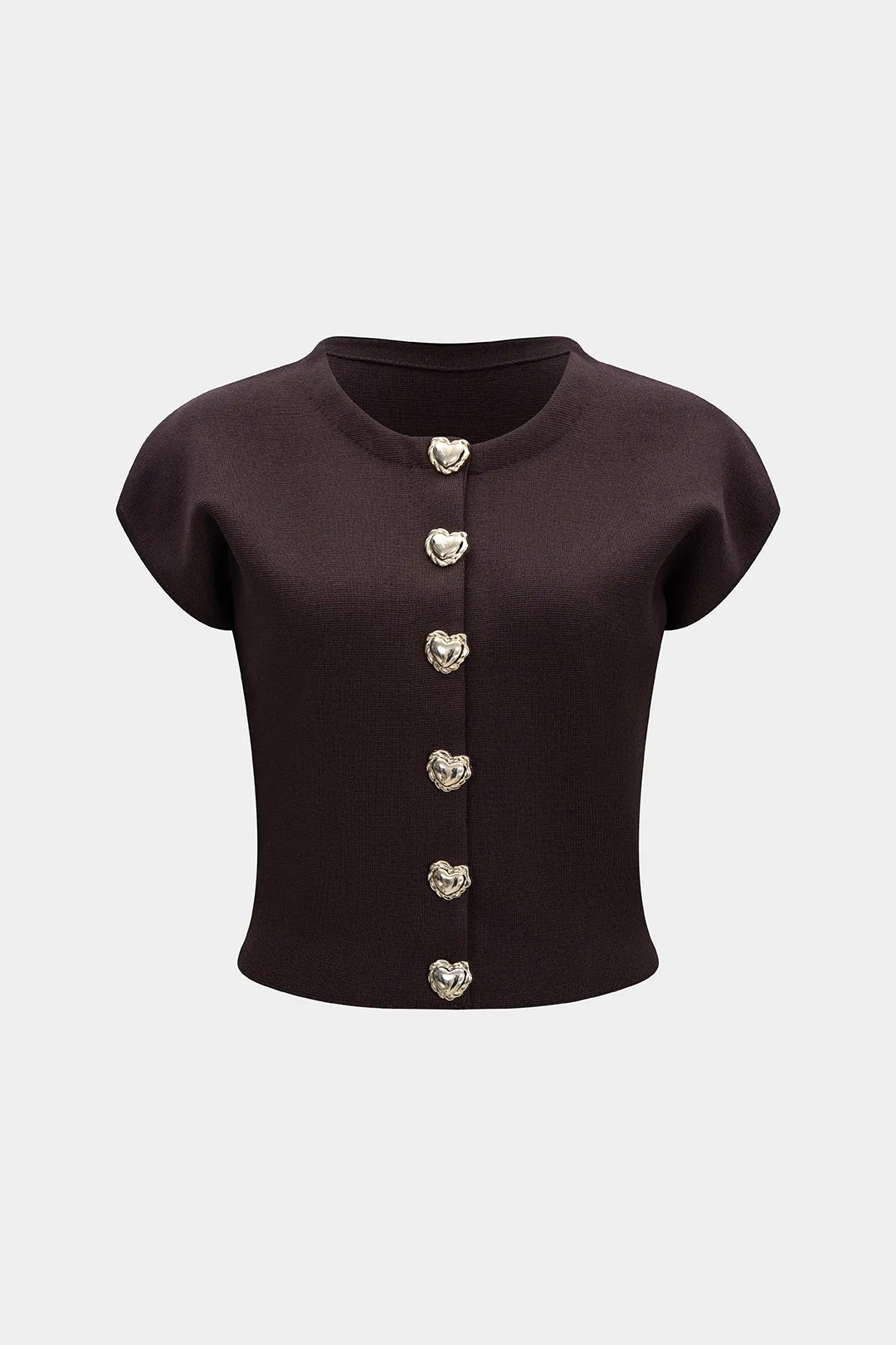 Knit Metallic Button Short-Sleeve Cardigan sold by Micas