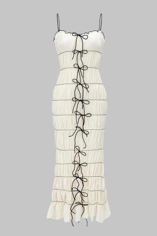 Bow Ruched Ruffle Hem Slip Sleeveless Maxi Dress sold by Micas